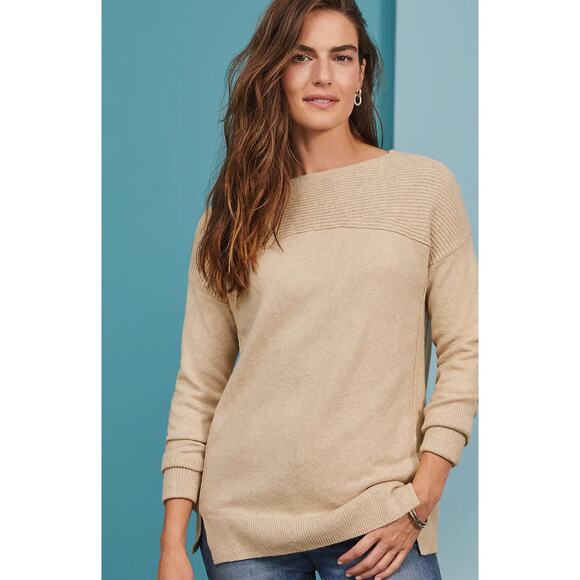 J. Jill Sweaters - J. Jill Ribbed-Detail Pullover Sweater Soft Beige Size L NWT